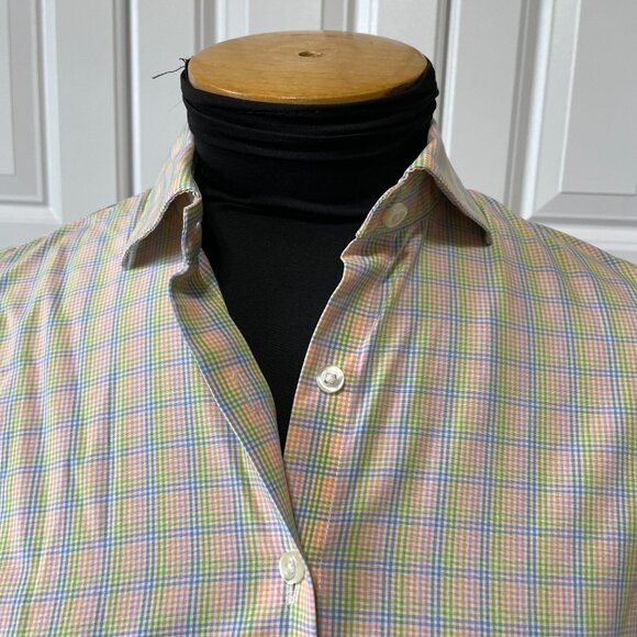 Lands End Petite Button Up Shirt Blouse Womens Size 4P Cotton Blend Plaid - Picture 3 of 6